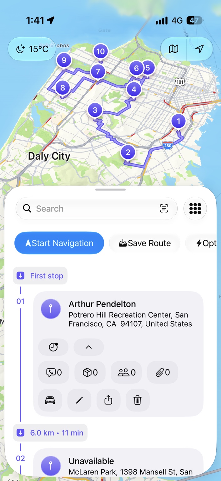 Veema multi-stop route planning